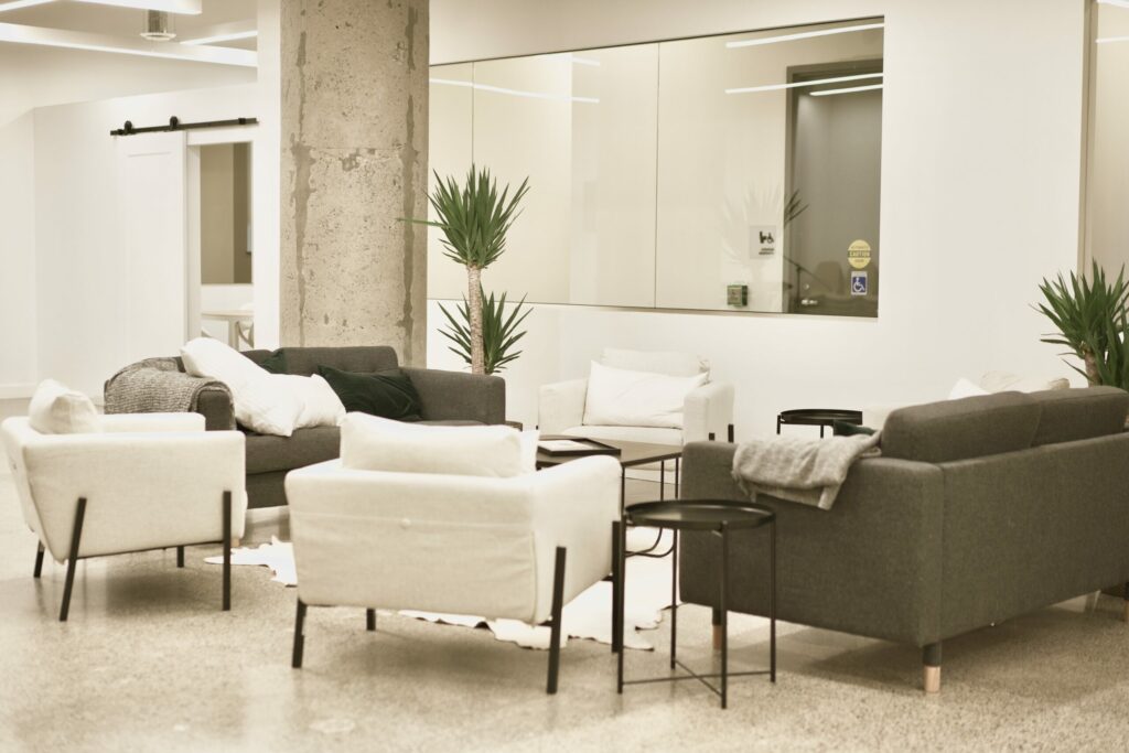 A open meeting area with couches.