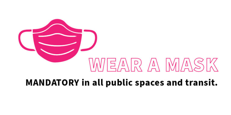 A graphic of a mask. Wear a mask. Mandatory in all public spaces