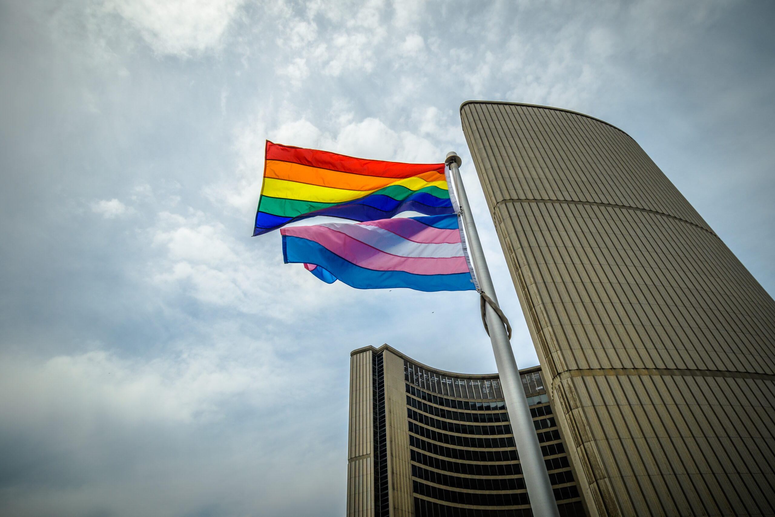 The Rainbow and Transgender Flag in front of Toronto City Hall