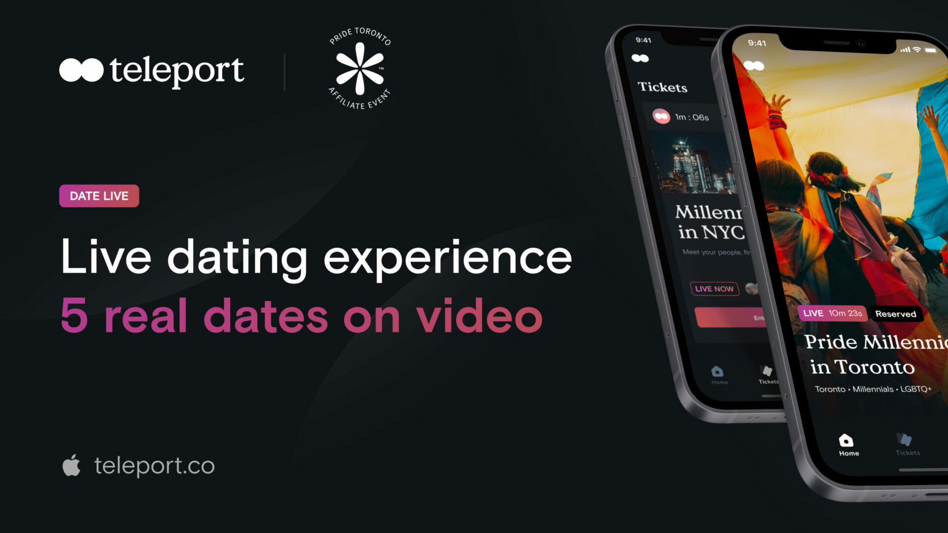Text: Live dating experience 5 real dates on video